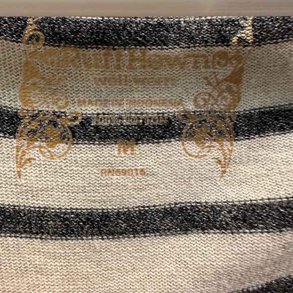 Ruff Hewn Long Sleeve shirt. Tan with Gray horizontal stripes. Drawstring bottom - Picture 4 of 8